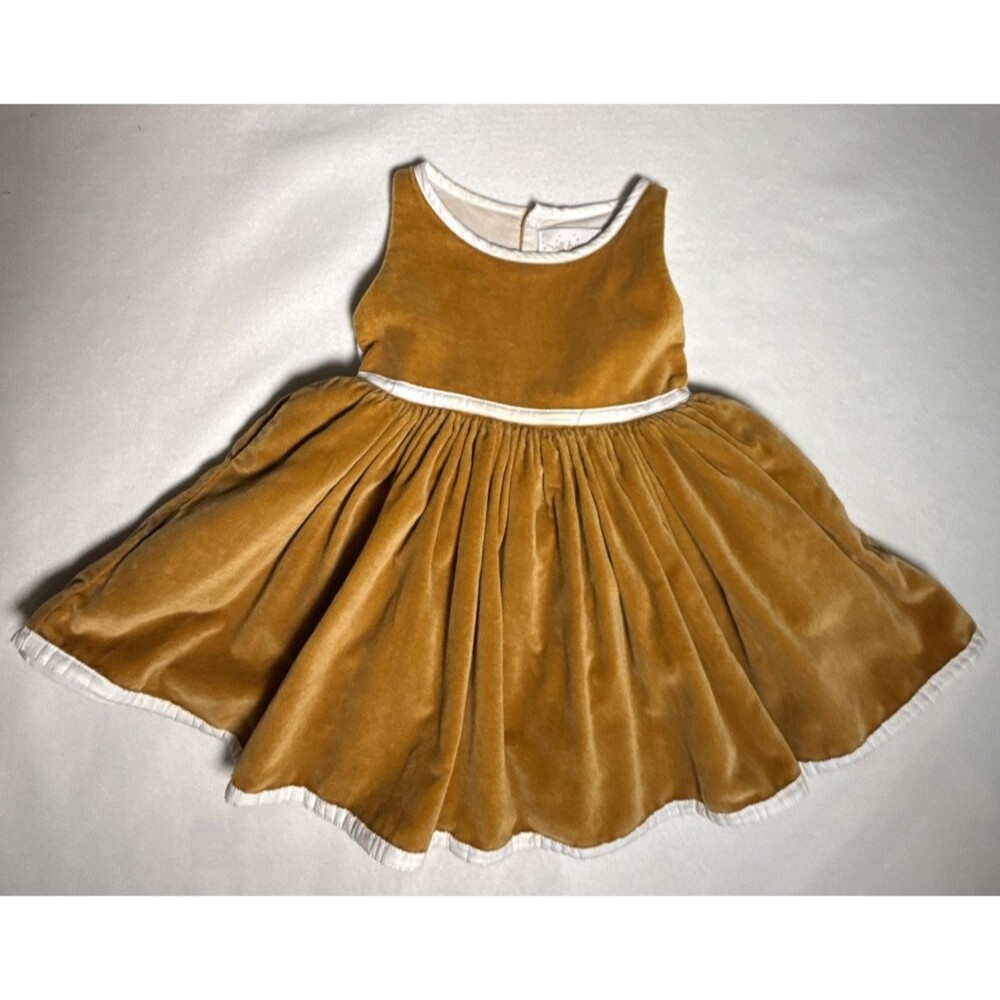 Girls Well Dressed Wolf Holiday Dress Deep Gold Tie Sleeveless Velvety 2T Circle